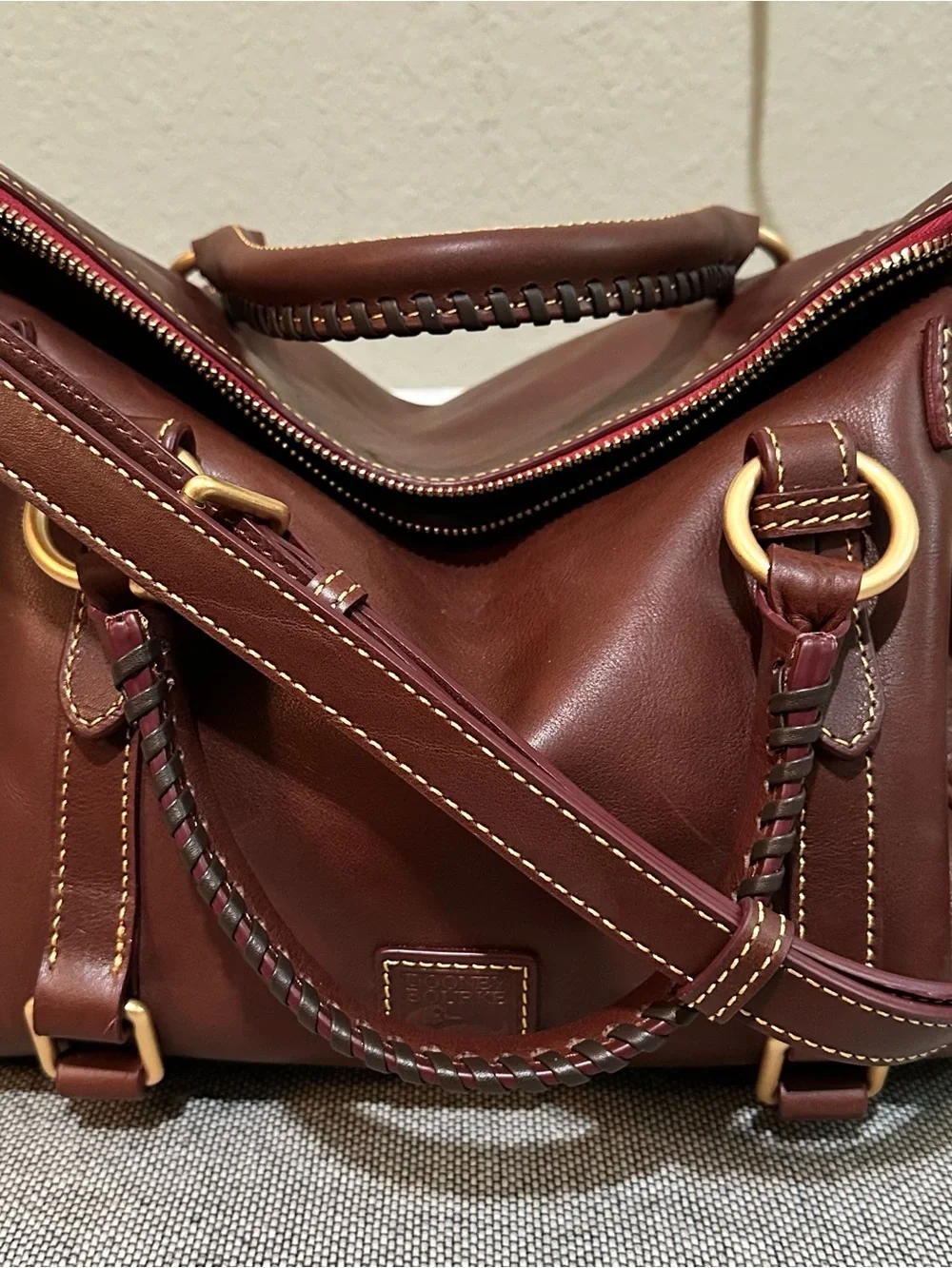 Dooney & Bourke Florentine Large Satchel Chestnut Leather Crossbody EUC